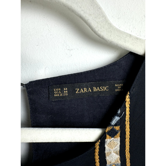 Zara Women's Black Sleeveless Bohemian Aztec Preppy Hipster Embroidered Top - Picture 2 of 8